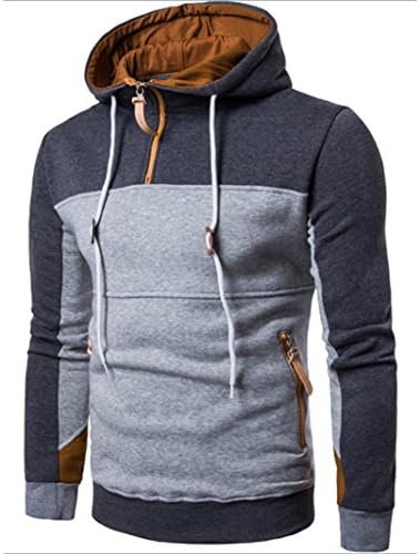 Patchwork Pullover for Men FriendG Long Sleeve Stand Collor T-shirt Casual Stylish Tops Blouse Leisure Party Beach Sweatshirt Gentleman Zipper pocket Sexy Drawstring Outwear (XL, Deep Gray)