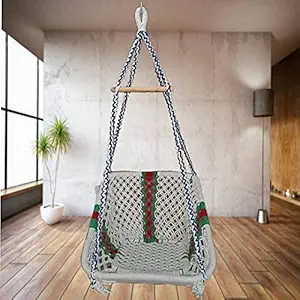 Hammock Swing Chair jhula in Big Size for Home Balcony Garden Indoor Outdoor for Adults Kids and Baby in Multicolor with Hanging Accessories (Make in India)