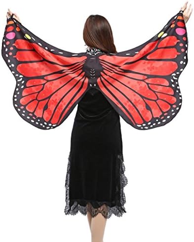 Women Shawl Sonnena 147*70CM Butterfly Wings Wrap Shawl Fairy Ladies Girls Nymph Pixie Costume Dresses Capes Stoles Coat Accessory Good Decoration For Party Dress up Easter Day Gift (Shawl, B- Red)