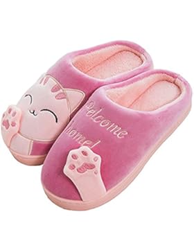 Nasonberg Herren Winter Hausschuhe, Damen Warme Baumwolle mit Cartoon Katze Rutschfeste Indoor Hause Slippers