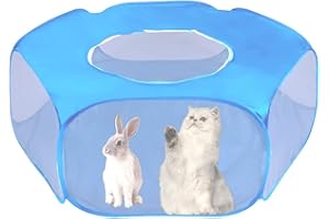 LENPESTIA Haustier Laufstall Kleintiere Käfigzelt Faltbar Kleintierkäfig Tragbar Atmungsaktiv und Transparent Spielzelt für Innen und Außenbereich Kaninchen Hamster Chinchillas Kätzchen Hündchen (Blau)