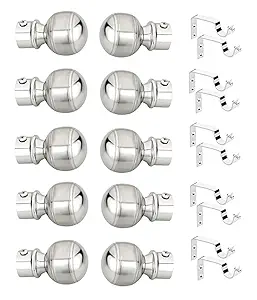 CRAQLIN Stainless Steel Curtain Bracket Finials Heavy Support Door Window Fittings Hardware (HS_ROUNDDD_Pack_10)