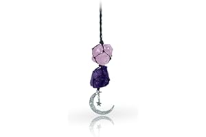 ROMINVIC Auto Anhänger Autospiegel Anhänger Auto Innenraum Zubehör Deko Spiegel Charms - Rosenquarz and Amethyst - Auto Rückspiegel Ornament Innen Dekoration