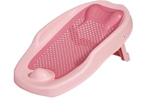 MASTER BRAND Baby Bath Support Seat – Ergonomic Infant Bath Lounger | Foldable, Non-Slip Baby Bather for Newborns 0–12 Months | Quick Drain Design | Soft PP+TPE Material | 55cm (Pink)