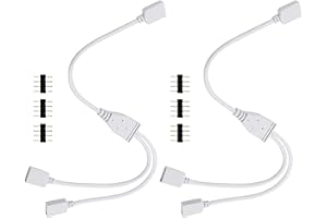VIPMOON 2 Pack 4 Pin 1 to 2 Female LED RGB Splitter Connector Cable with 6 Free Male 4 Pin Plugs for SMD 5050 3528 2835 RGB LED Strip Lights