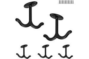 LNSYSNS Percha Baño, 5 Piezas Ganchos de Techo, Diseño de Doble Gancho Ganchos Dobles Negro para Ventiladores de Techo, Cestas para Plantas y Decoración de Paredes