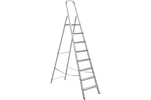 Draak Step Ladder 8 Step With Hook - Non Slip Treads - Ladder Made from Lightweight Aluminium Certified to BS EN 131 Part 1-3