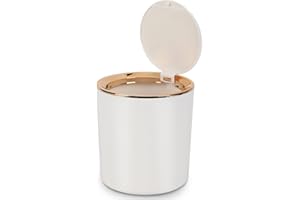 WOUMON Pattumiera da Tavolo con Coperchio,Mini Cestino da Scrivania in Plastica per Cucina, Camera da Letto, Bagno, Scrivania, 14.3 * 15cm (Bianco)
