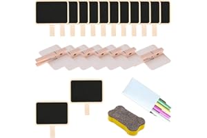 Gotetiso 20 Pezzi Mini Lavagna Legno Messaggio Piccola Lavagnette Segnaposto Mini Targhette di Legno Clip per Segni di Tag Pennarello Messaggi Prezzi Nome o Foto DIY Nozze Decorazioni