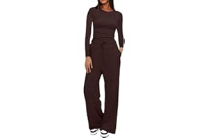 COUAWATICY Two Piece Sets for Women Tracksuit Full Set Long Sleeve Tops Drawstring Elasticized Waist Wide Leg Trousers Casual Lounge Wear Co Ord Sets Matching Activewear Gym Sets