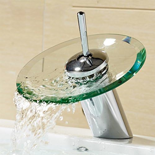 TOOLTOO Kitchen Waterfall Faucet Bathroom Sink Round Faucet Glass Basin Water Faucets Practical Water Mixer Tap with 2 Water Pipes, Silver