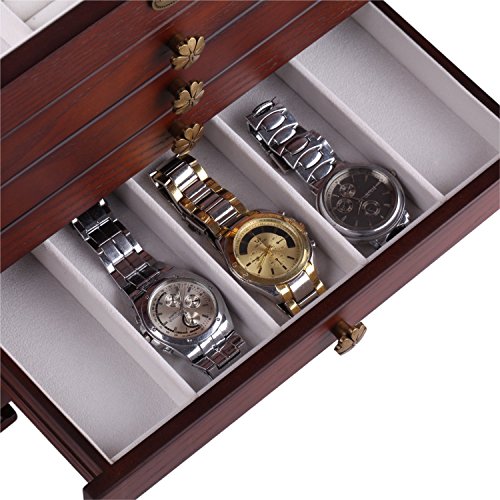 ROWLING Schmuckkasten Holz Schmuckkoffer schmuckschrank mit 5 Schubladen Schmuckkästchen Schatulle MG0160 (braun) - 8