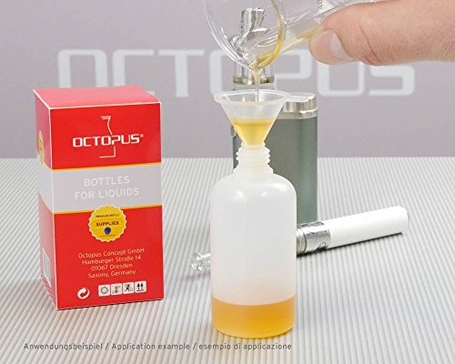 10 x 50 ml Octopus Tropfflaschen, zur Dosierung von Flüssigkeiten, E-Liquids, Augentropfen, leere LDPE Kunststoffflaschen transparent, Plastikflaschen mit schwarzen Tropfverschlüssen, mit Kindersicherung, inkl. 10 Beschriftungsetiketten - 3