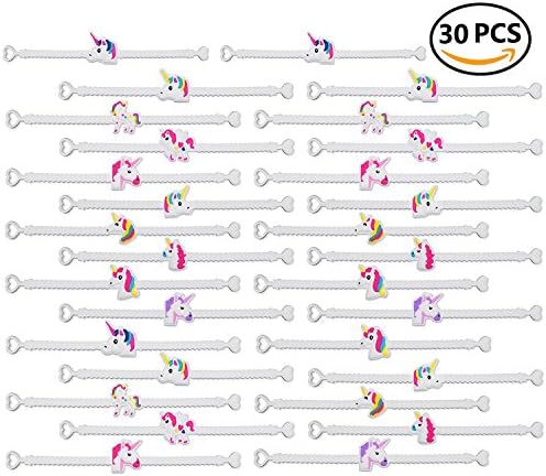 [30 Pack] Unicorn Bracelets Wristband,Unicorn Birthday Party Favors Supplies for Kids Girls, Emoticon Toys Prizes Gifts, Rubber Band Bracelet