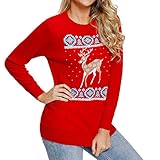 TianWlio Weihnachten Pullover Langarmshirt Bluse Hoodie Frauen Herbst Winter Weihnachten Xmas Deers Lange Ärmel Drucken Blouse Shirt Top Pullover (M, rot)