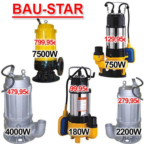 TAUCHPUMPE BAU-STAR 4000 als SCHMUTZWASSERPUMPE. Die Tauchpumpe Schmutzwasser – Pumpe ist ideal als Abwasserpumpe, Fäkalienpumpe, Drainagepumpe u. Baupumpe einzusetzen. Bewährtes VORTEX-Prinzip, Robust und Zuverlässig! - 4