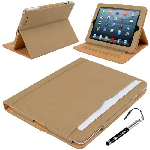 Madcase Apple iPad 4 / 3 / 2 Smart Case Etui Faux Ledertasche Hülle mit Auto Schalf und Wach Sleep-Funktion inkl. Displayschutzfolie und Stylus Touch stift - Khaki / Beige