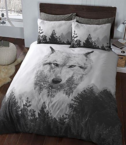 Wolf Trees Mountains Scenery Reversible Duvet Cover/Bedding Set/Quilt Cover (pillowcase/-s included) sizes - single size, double size, king size (Single)