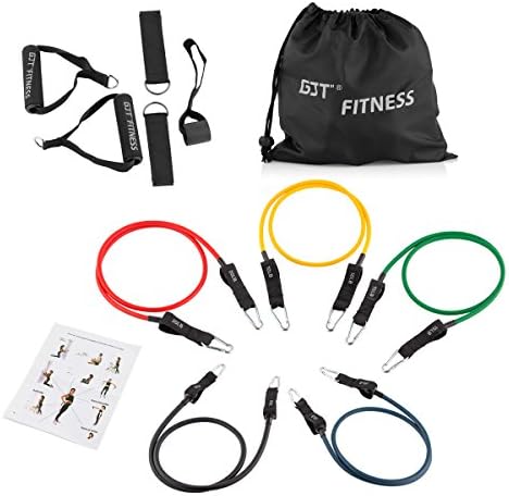 GJT®Fitness Resistance Band Set for Strength &amp; Fitness Workout - 5pcs Heavy Duty Band Set with Door Anchor Attachment, Legs Ankle Straps, Carry Case