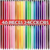 48 Pcs Colorful Straight Hair Extensions Clip in 21 Inch Rainbow Multi-Color Clip in Synthetic Long Hairpiece Party Highlights Clip in Hair Extensions for Women Girls Kids Gift (24 Colors 48pcs)
