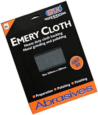 STUK Professional ZAEC80L 230 mm x 280 mm 80 Grit Emery Cloth Medium Abrasive Paper Sheets - Black (Pack of 25)