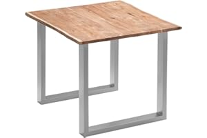 ‎SAM SAM Esszimmertisch 80x80 cm Quinn, echte Baumkante, naturfarben, massiver Esstisch aus Akazienholz, Metallbeine Silber, Baumkantentisch, FSC® 100% Zertifiziert