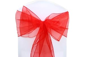 Time to Sparkle Pack of 10 Organza Sashes 22x280cm Wider Sash Fuller Bows Chair Cover Bows Sash for Wedding Party Birthday Decoration - Red