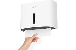 BEZADI Paper Towel Dispenser Wall Mounted, Adhesive Multifold C-Fold Hand Towel Dispenser, Folded Commercial Tissue Towel Dispenser for Bathroom, White