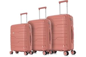 1990s Juego de Maletas expandibles Polipropileno 3 Piezas|Maleta Cabina 55x38x22cm|Mediana expandible 65cm|Grande Extensible 75cm (RosaDorada)