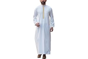 NaLatia Qamis Homme Musulman Caftan à manches longues pour homme en coton et lin