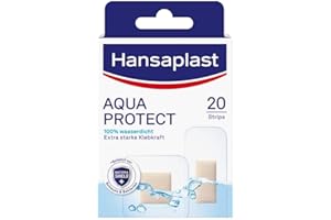 Hansaplast Aqua Protect - Cerotti impermeabili per ferite (20 strisce), con adesione extra forte, ideali per doccia, nuoto e bagno