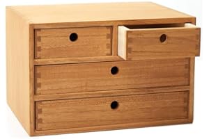 KIRIGEN KIGIREN Wood Desktop Organizers with Drawers Home Workspace Office Supplies Wooden Storage Box Shelf Case Hold Makeup Box with 4 Drawers Natural