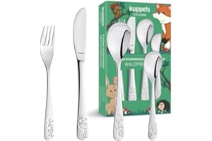 ‎KUPPELS Kuppels Kinder-Besteck-Set Waldfreunde | 4-teilig | Edelstahl rostfrei | Geprägtes Kinderbesteck ab 3 Jahre für Junge und Mädchen | Kindermesser, Kindergabel, Esslöffel und Teelöffel