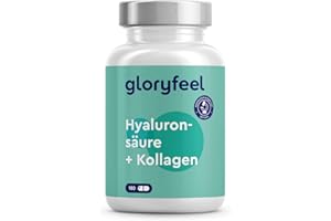 ‎GLORYFEEL Hyaluronsäure Kollagen Komplex - 180 Kapseln - Mit Biotin, Vitamin C (aus Acerola), Zink, Selen & Bambusextrakt - Für Haut, Haare, Nägel - Hoch bioverfügbar - Laborgeprüft