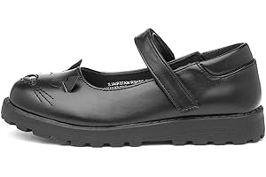 Walkright Lucy Girls Black Cat Face School Shoe