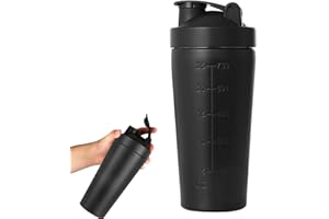 Lotvic Coctelera de Proteína de Acero Inoxidable, Proteína Shaker, con Esfera Mezcladora, Coctelera de Proteínas 750 ml con asa Hebilla, Botella Deportiva para Proteínas, Batidos de Fitness (Negro)