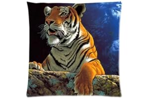 Cushion Case Home Decorative Custom Power Tiger Zippered Square Throw Pillow Cover 18x18 (Twin sides)