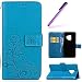 Produktbild HMTECH Galaxy A6 Plus 2018 Hülle Prägung Clover Blumen PU Lederhülle Flip Hülle im Bookstyle Cover Schale Slim Fit Soft Silikon Magnetverschluss Schutzhülle PU Leder Hülle Galaxy A6 + 2018,Blue Clover