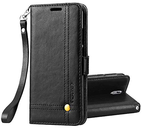 Ferilinso Coque Nokia 3.1, Housse Elegant Retro Cuir Coque avec ID Carte de crédit Slot Holder Flip Cover Stand Housse de Fermeture magnétique pour Nokia 3.1 (Noir)