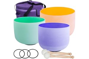 ENERGYSOUND ENERGYSOUN - Juego de cuencos de cristal de cuarzo esmerilado de colores de 432 Hz de 11D 9 pulgadas F 7 pulgadas B + bolsa de lona y juntas tóricas incluidas