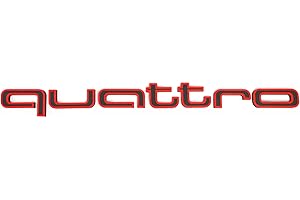 RICREO Inscripción QUATTRO compatible con Audi, accesorio emblema negro con bordes rojos, instalación con abrazaderas, logotipo tuning