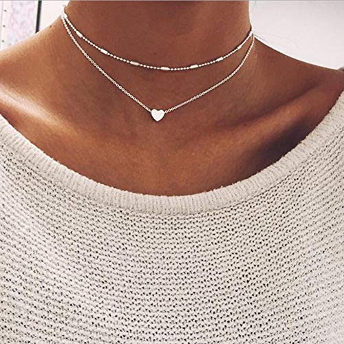 Carolui Women Clavicle Necklace Jewelry Double Layer Gold Dot Heart Pendant Special Moment Party