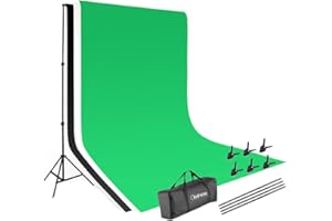 Outvita 2x3 m Support de Fond Réglable, Professional pour Fond Studio Photo,avec 3 Toiles 1,6 x 2 m (Blanc Noir Vert) Sac de Transport pour Photographie/Diffusion en Direct/Mariage