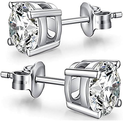 Women 925 Sterling Silver Sparkling Diamond Cubic Zirconia White Crystal Stud Earrings
