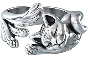 Chereda Niedlicher Tierring aus Metall für Frauen und Mädchen, Boho-Modeschmuck, Wildschlaf, Katzen-Ring, verstellbar, Party-Geschenk, Kupfer