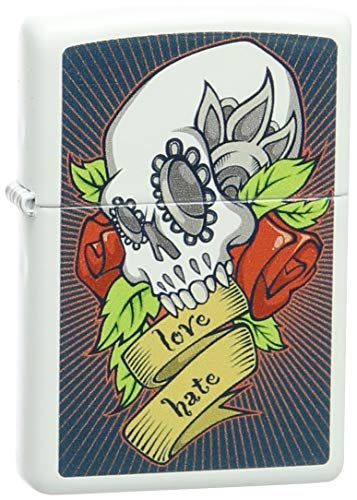 Zippo Tattoo Skull Windproof Accendino - Bianco Matte