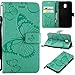 Produktbild Galaxy J3 2017 Hülle, Conber Handyhülle mit [Frei Schutzfolie], Leder Schutztasche Klappetui Ledertasche Emboss 3D Schmetterling Leder Handy Schutzhülle für Samsung Galaxy J3 2017 - Grün