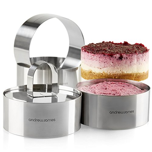 Andrew James – 4-Teiliges Speisering-Set Mit Stampfer – Dessertringe – Vorspeiseringe – Lebensmittelpräsentation – Aus hochwertigem Edelstahl