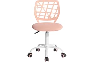 FurnitureR Silla de oficina silla de escritorio de altura ajustable asiento de tela giratoria silla de trabajo ergonómica sin reposabrazos, rosa claro