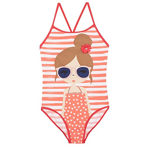 Bluezoo Kids Girl's Red Beach Girl Printed Swimsuit Age 7-8
